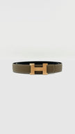 Brand New. Hermes Belt Etoupe/Black 75cm. UID400CF|12207