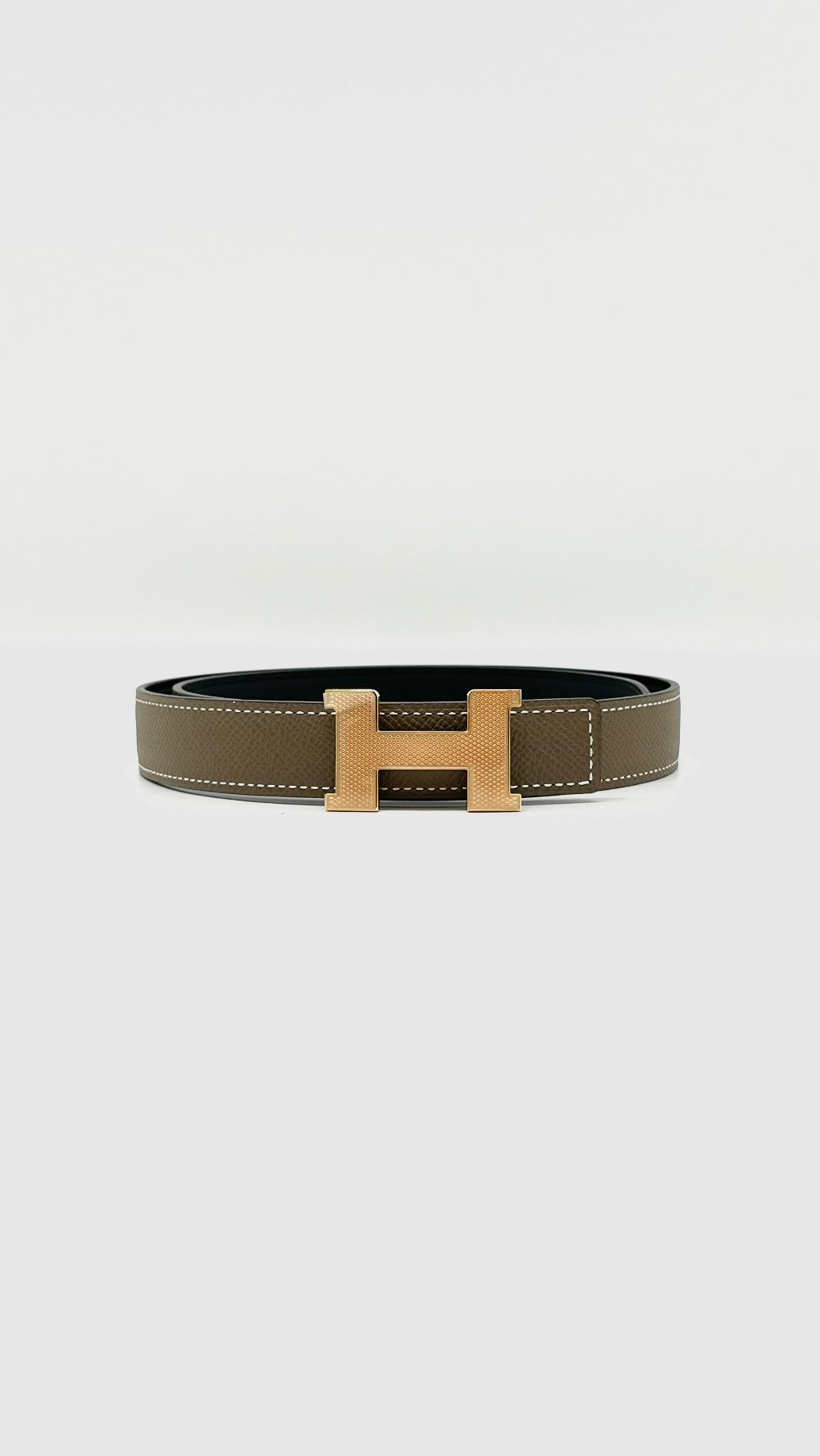 Brand New. Hermes Belt Etoupe/Black 75cm. UID400CF|12207