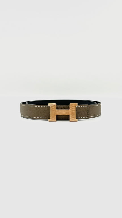 Brand New. Hermes Belt Etoupe/Black 75cm. UID400CF|12207