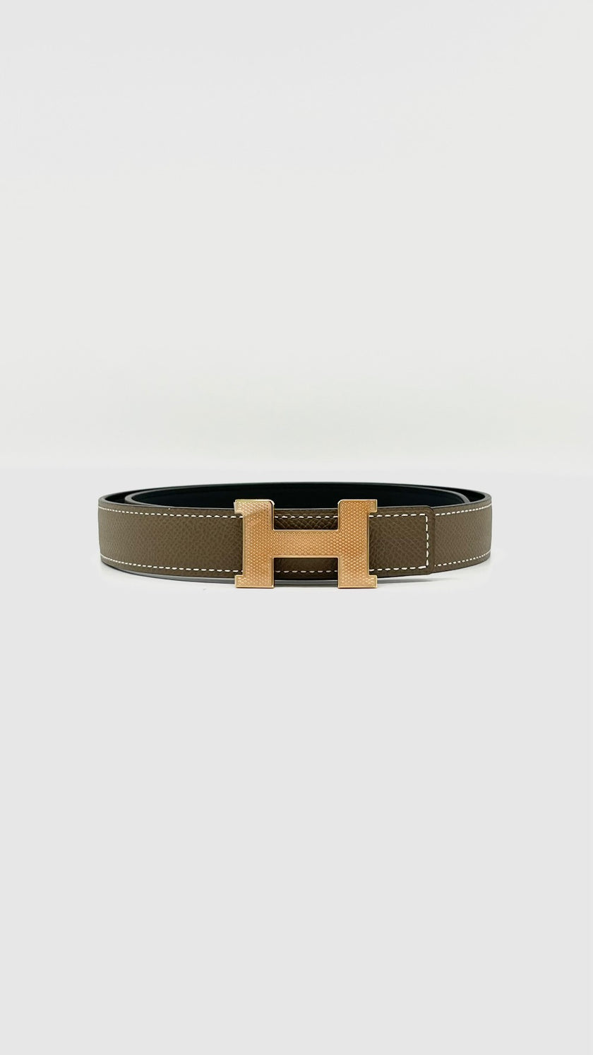 Brand New. Hermes Belt Etoupe/Black 75cm. UID400CF|12207