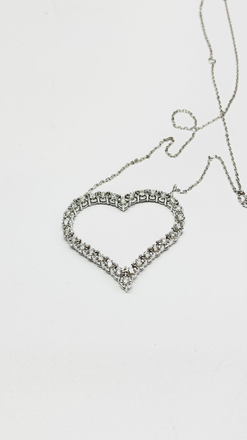 Brand New. HK Setting Open Heart Necklace 1.36CT 14K WG|13506