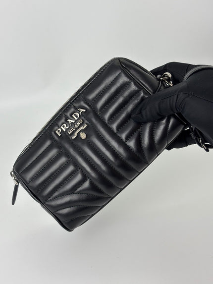 Like New. Prada Maniglia Calfskin Wrislet Black|5945