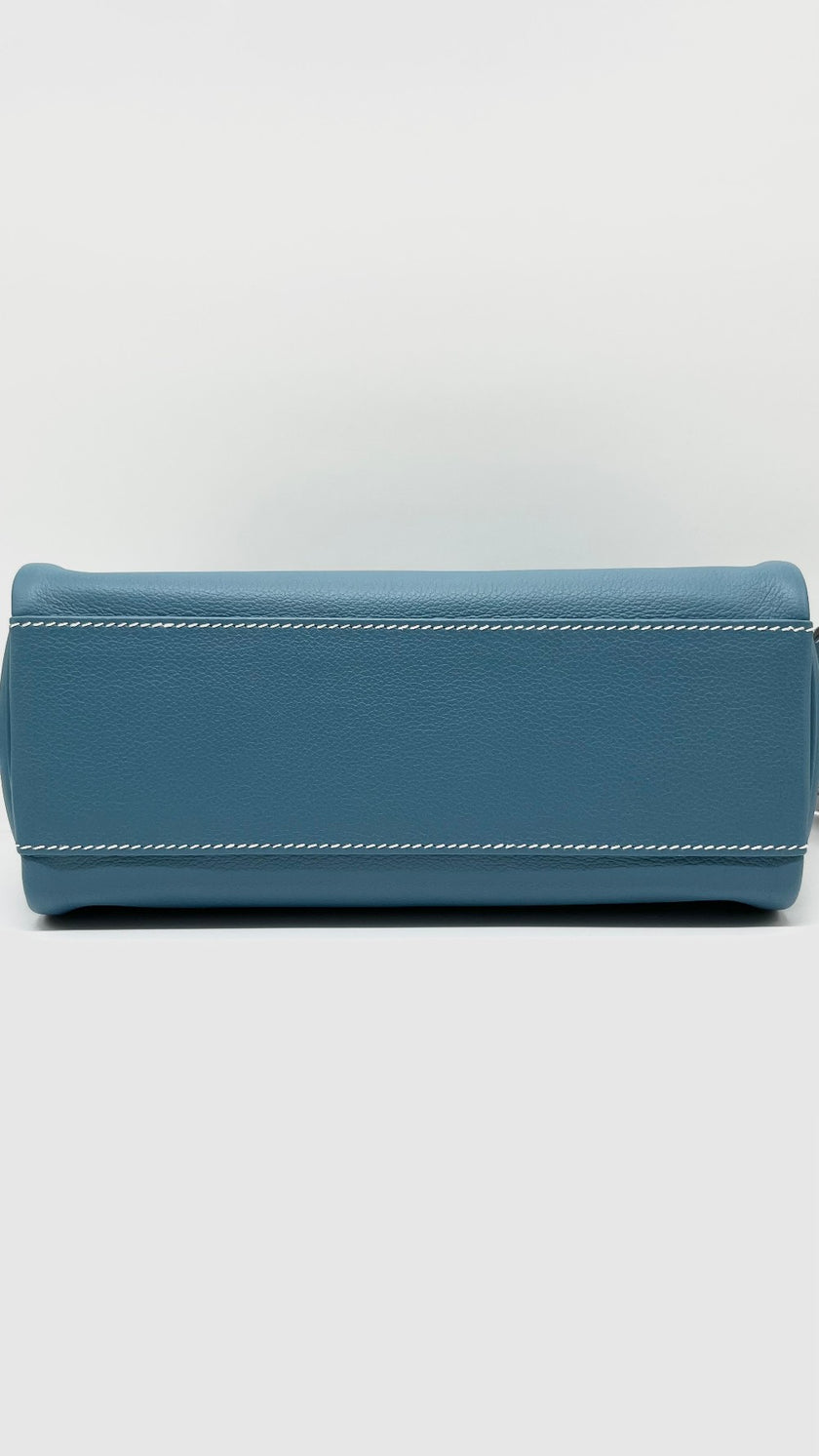 Brand New. Hermes Kelly Messenger Blue Jean Evercolour PHW. BMM687FK|5215