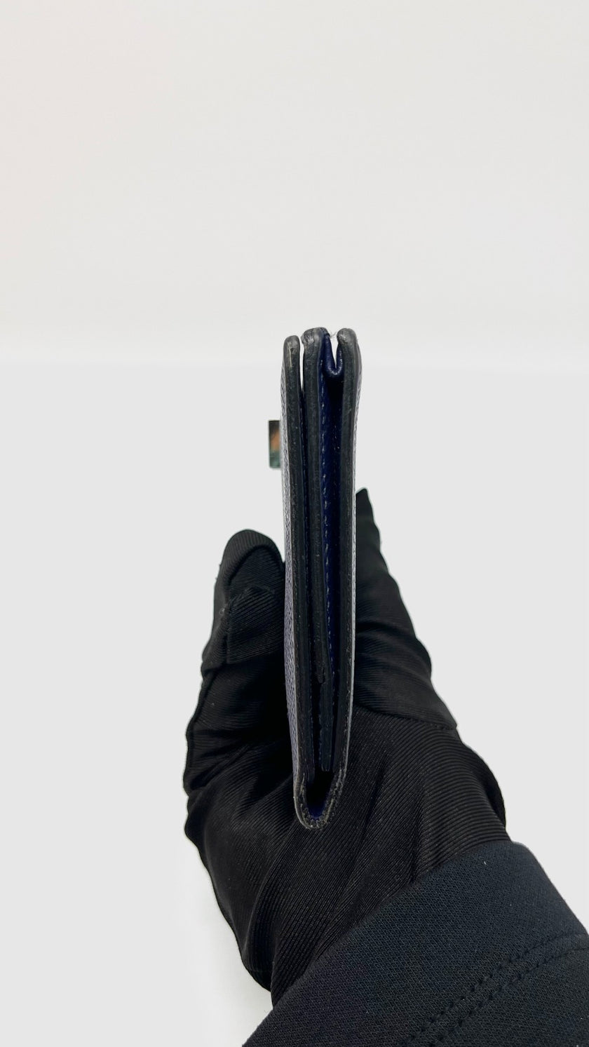 Preowned. Hermes Bearn Long Wallet Blue Sapphire PHW. XTI002DK|9430