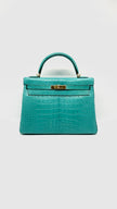 Like New. Hermes Kelly 32 Blue Lagoon Missippiensis Alligator GHW. API125MZ|15258