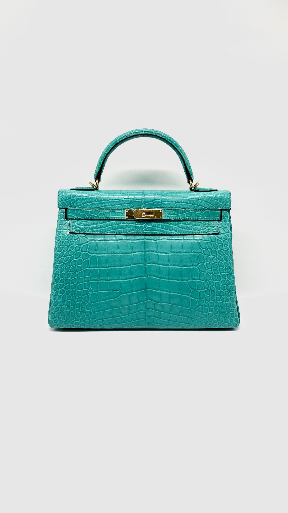Like New. Hermes Kelly 32 Blue Lagoon Missippiensis Alligator GHW. API125MZ|15258