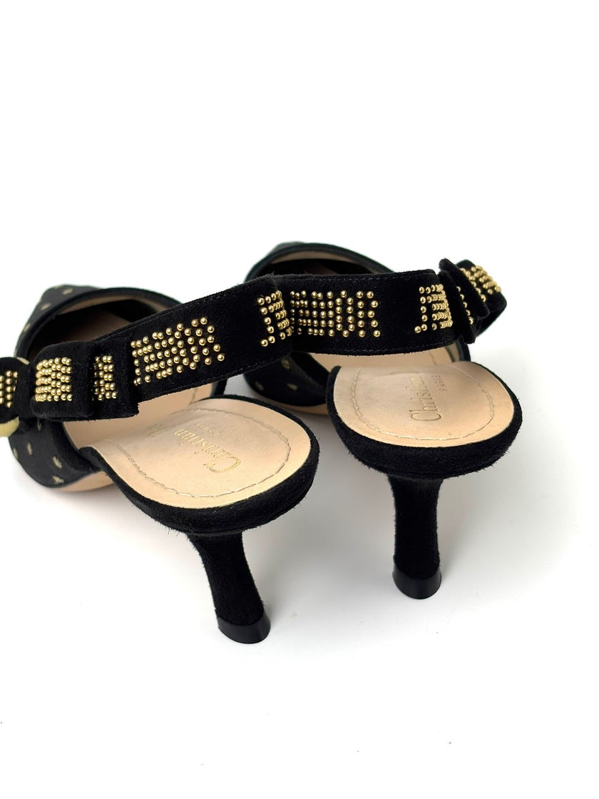 Brand New. Dior Low Heel Slingback Mesh Black. 37.5|7461