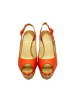 Unused. Christian Louboutin Monico Slingback Cork Platform Wedge Flame/Gold. 39|17844