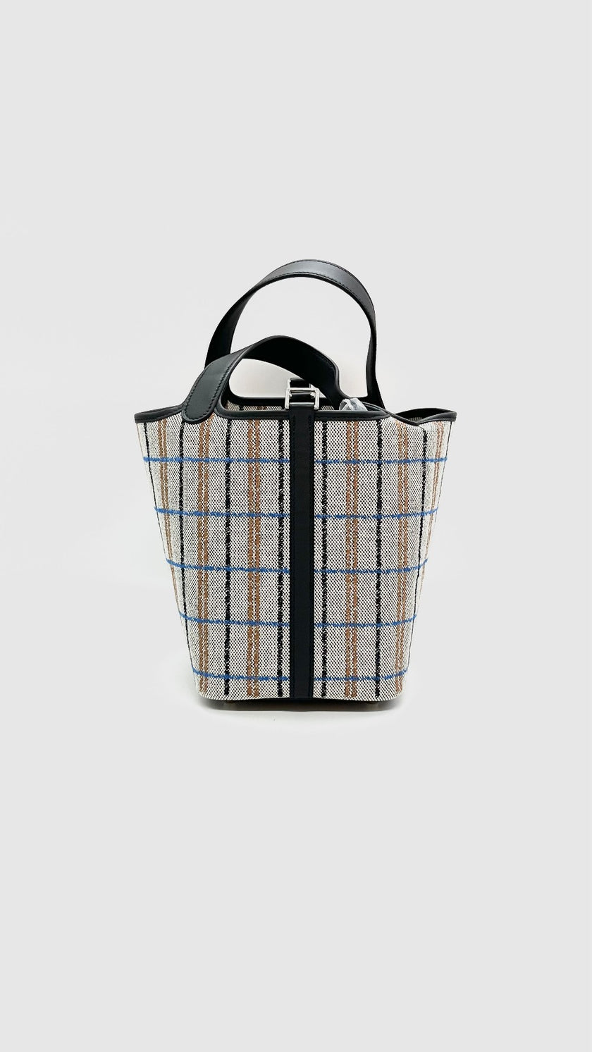 Brand New. Hermes Picotin 18 Broderie Ecru/Noir/Fauve/Bleu PHW. KMZ004MM|15495