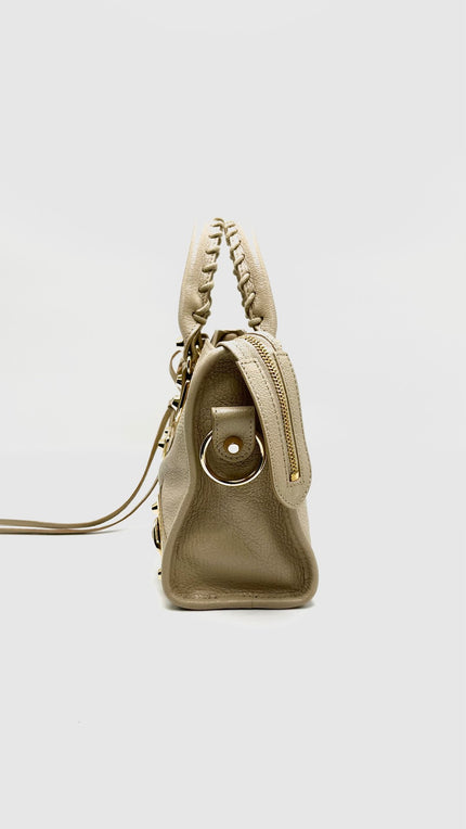 Like New. Balenciaga Metallic City Edge Mini Beige GHW|16042