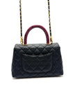 Preowned. Chanel Coco Handle Small Black Caviar Pink Python Handle. 26837080|17106