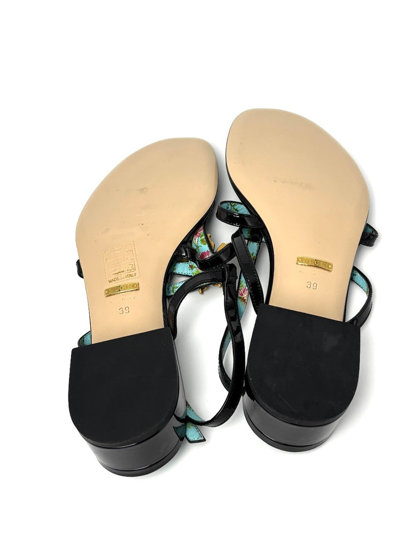 Brand New. Gucci Bee Thongs Patent Black. 39|9021