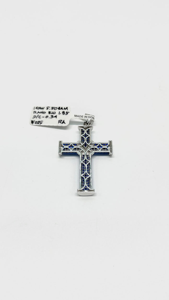 Brand New. HK Setting Cross Pendant Nano Blue 1.85 CT 14K WG|13512