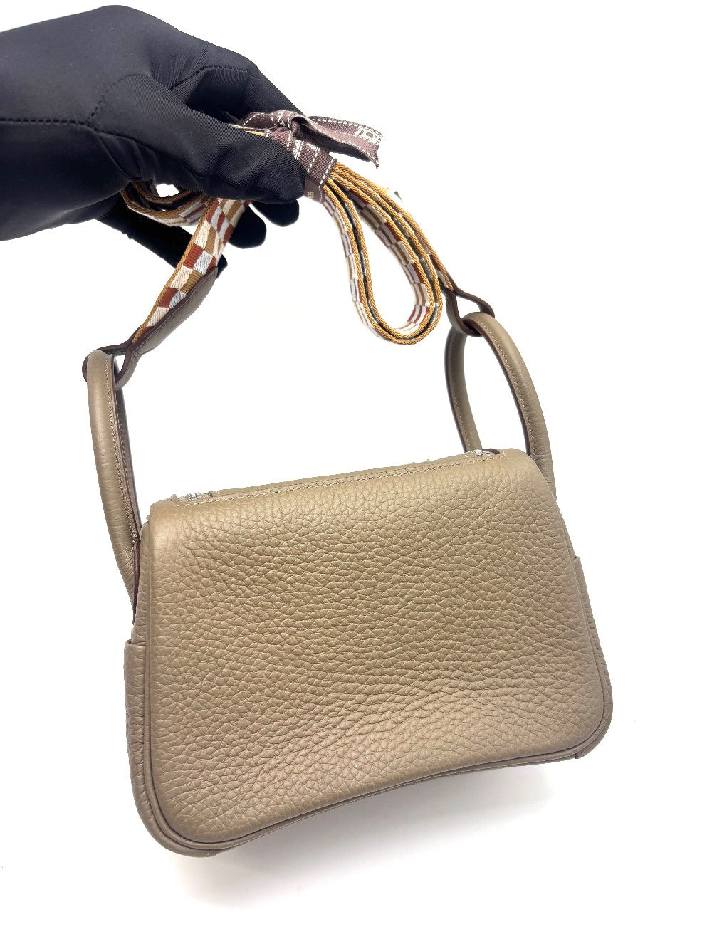 Unused. Hermes Mini Lindy Etoupe Quadrille Strap Clemence PHW.WMM475SM|17897