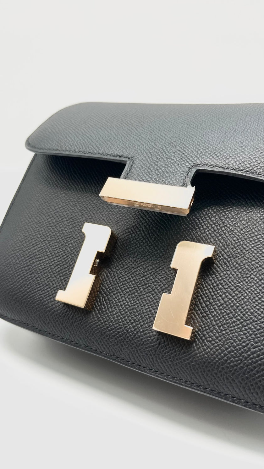 Brand New. Hermes Constance 18 MIni Black Epsom RGHW. BMS 867 IH|7784