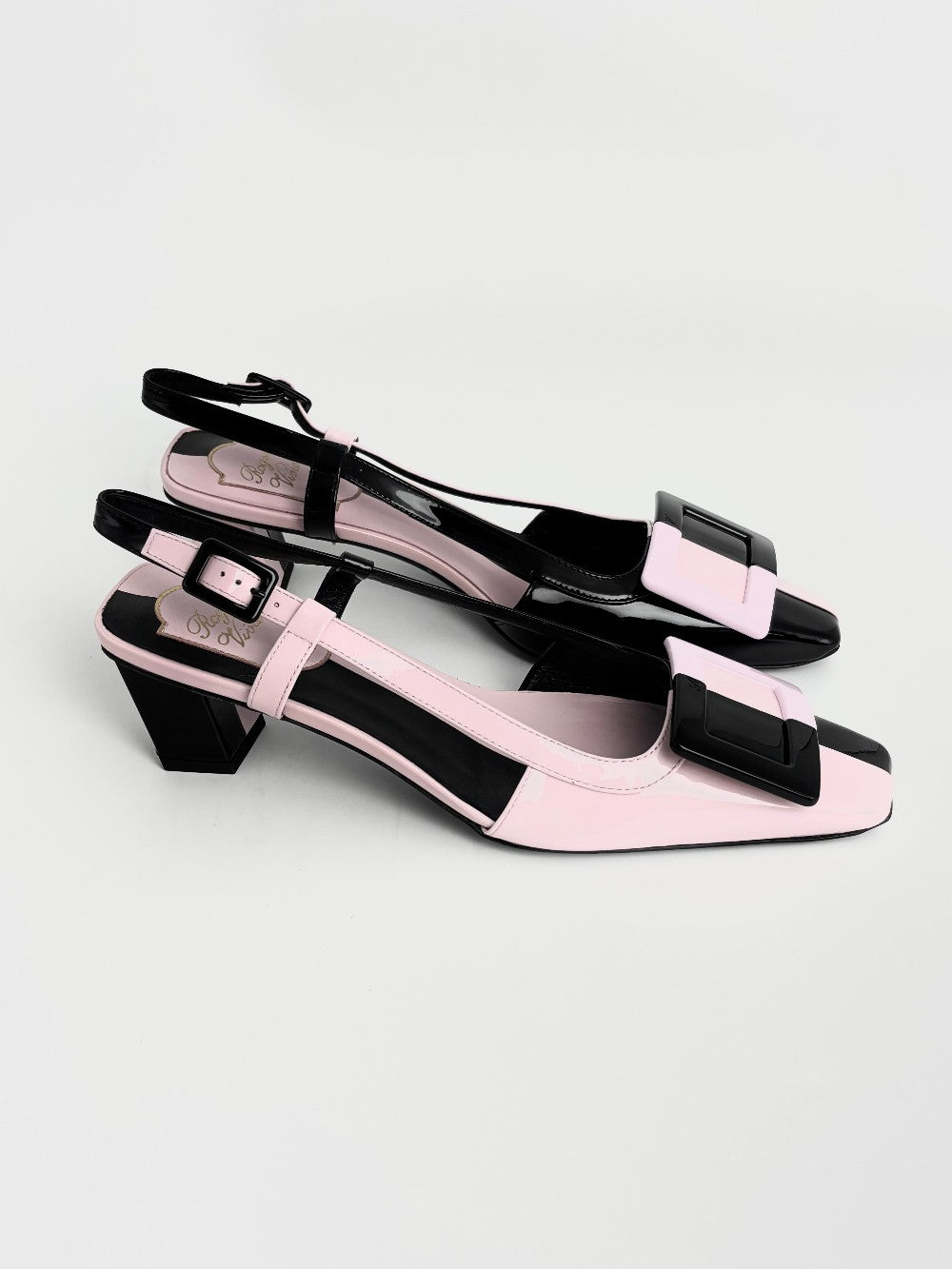 Brand New. Roger Belle Vivier Sling Back Patent Black/ Pink. 36|12795