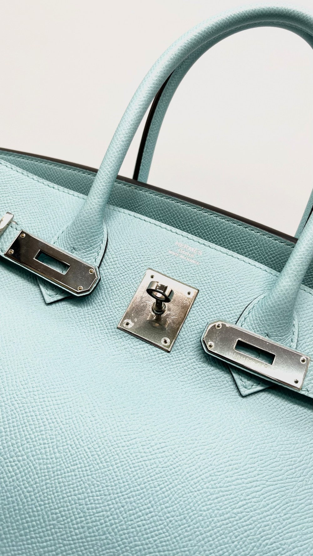 Preowned. Hermes Birkin 30 Blue Atoll Epsom PHW. TBY011KX|15226