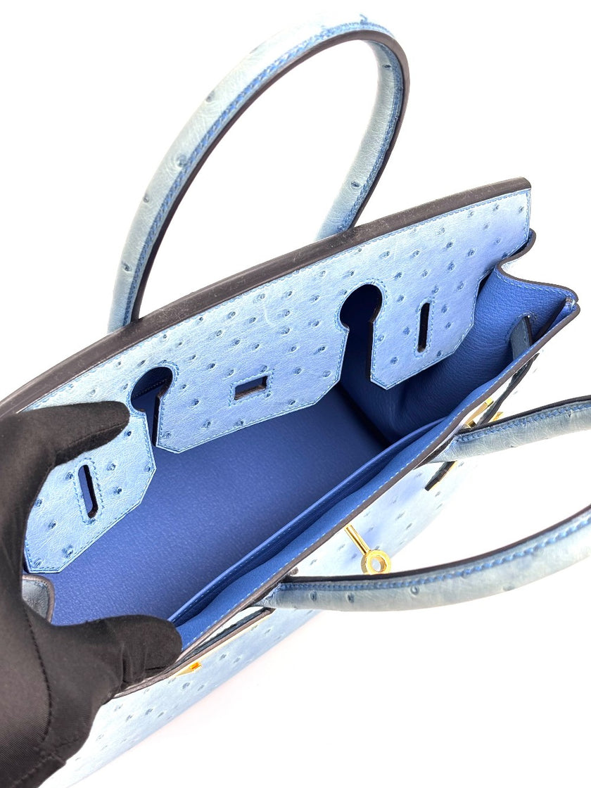 Preowned. Hermes Birkin 30 Ostrich Blue Paradis. DSA963NB|3443