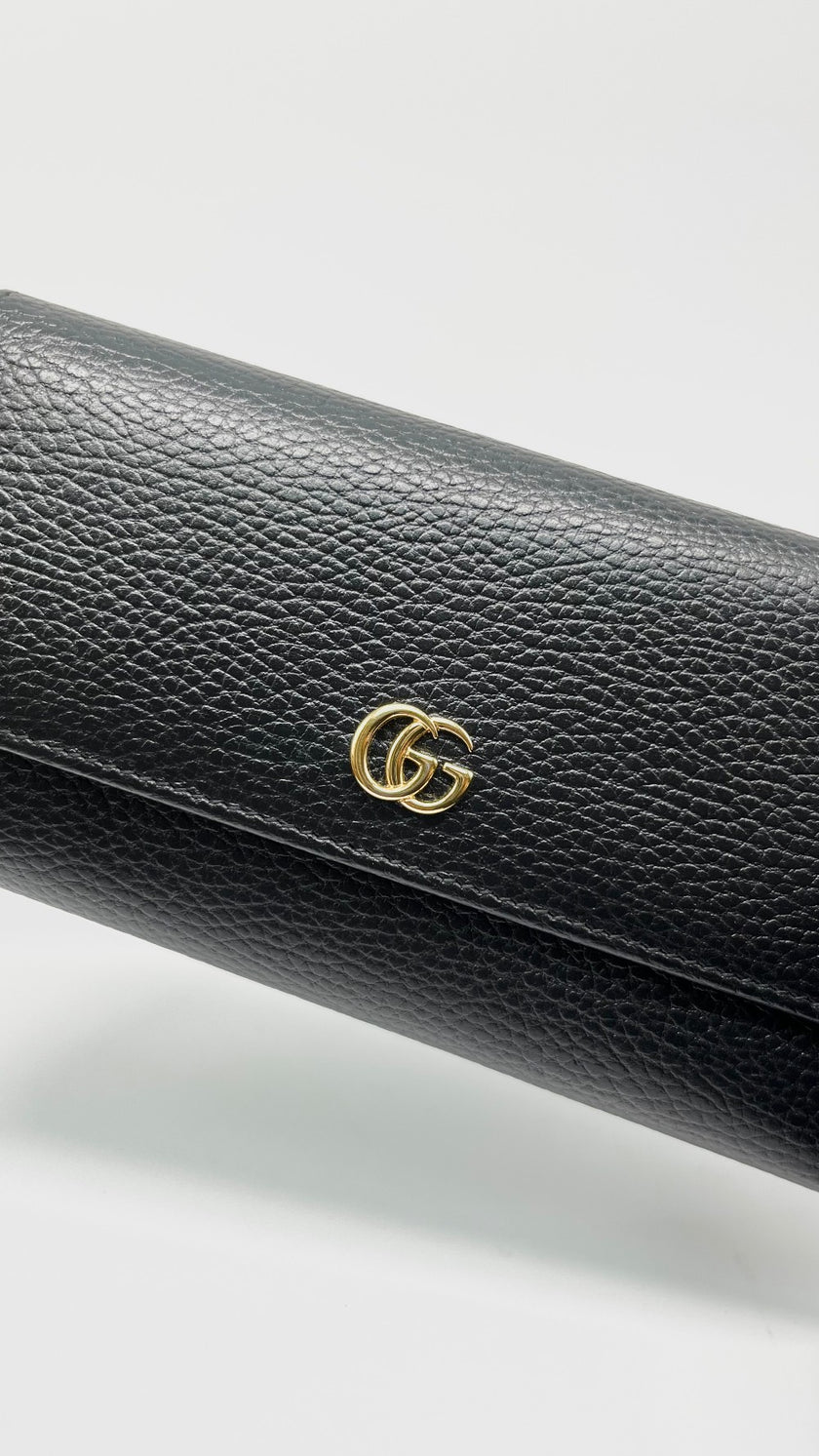 Like New. Gucci GG Marmont Continental Wallet Long Black GHW|13536