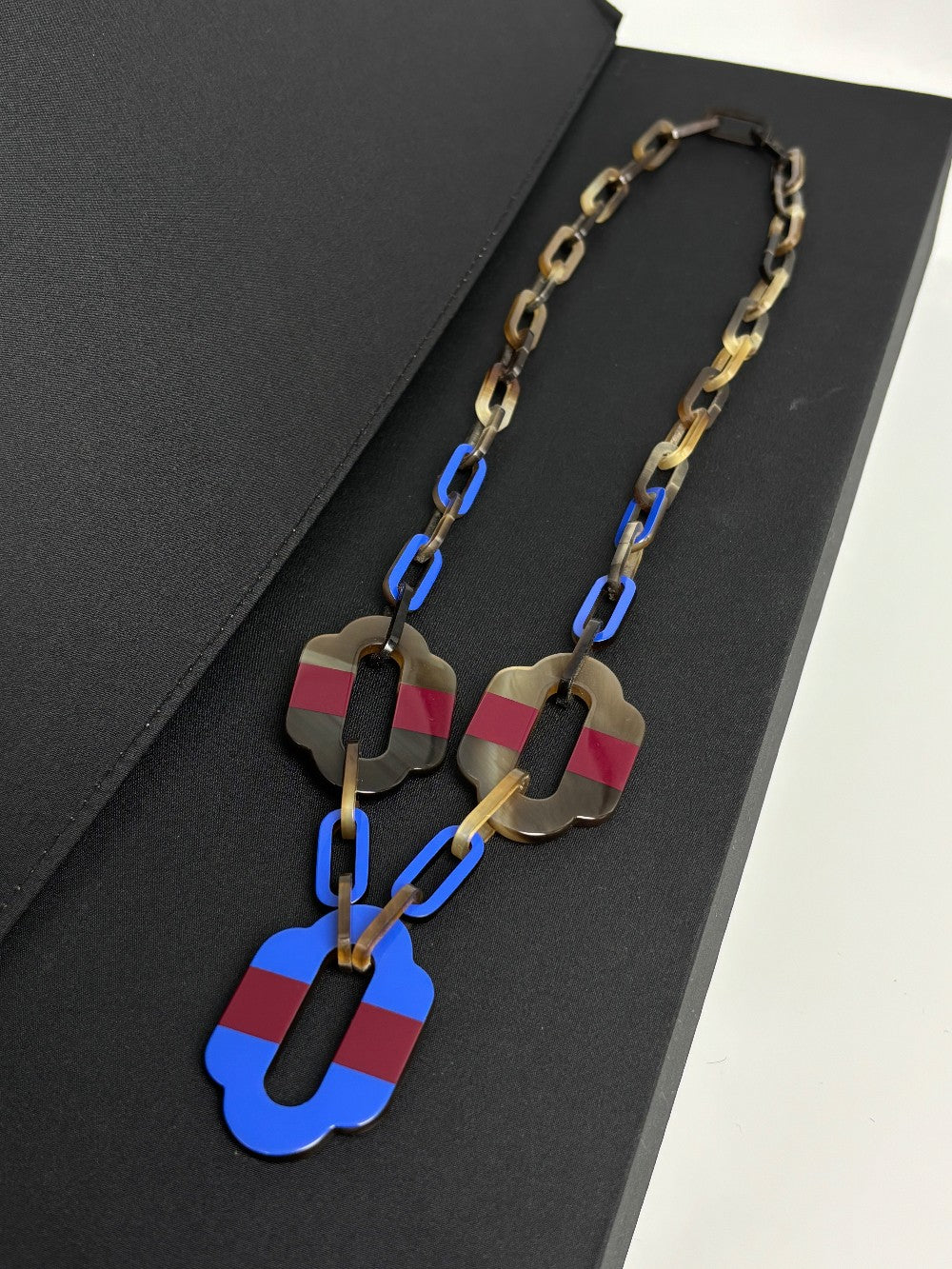 Preowned. Hermes Long Necklace Attelage Maroon/Blue/Gray|10979