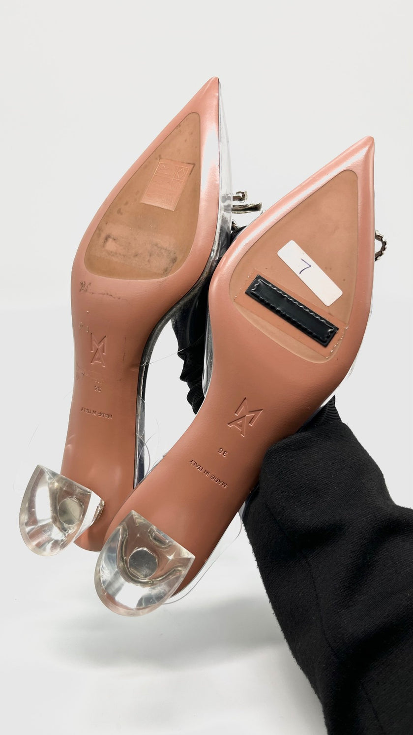 Brand New. Amina Muaddi Begum Glass Heel. 36|10630