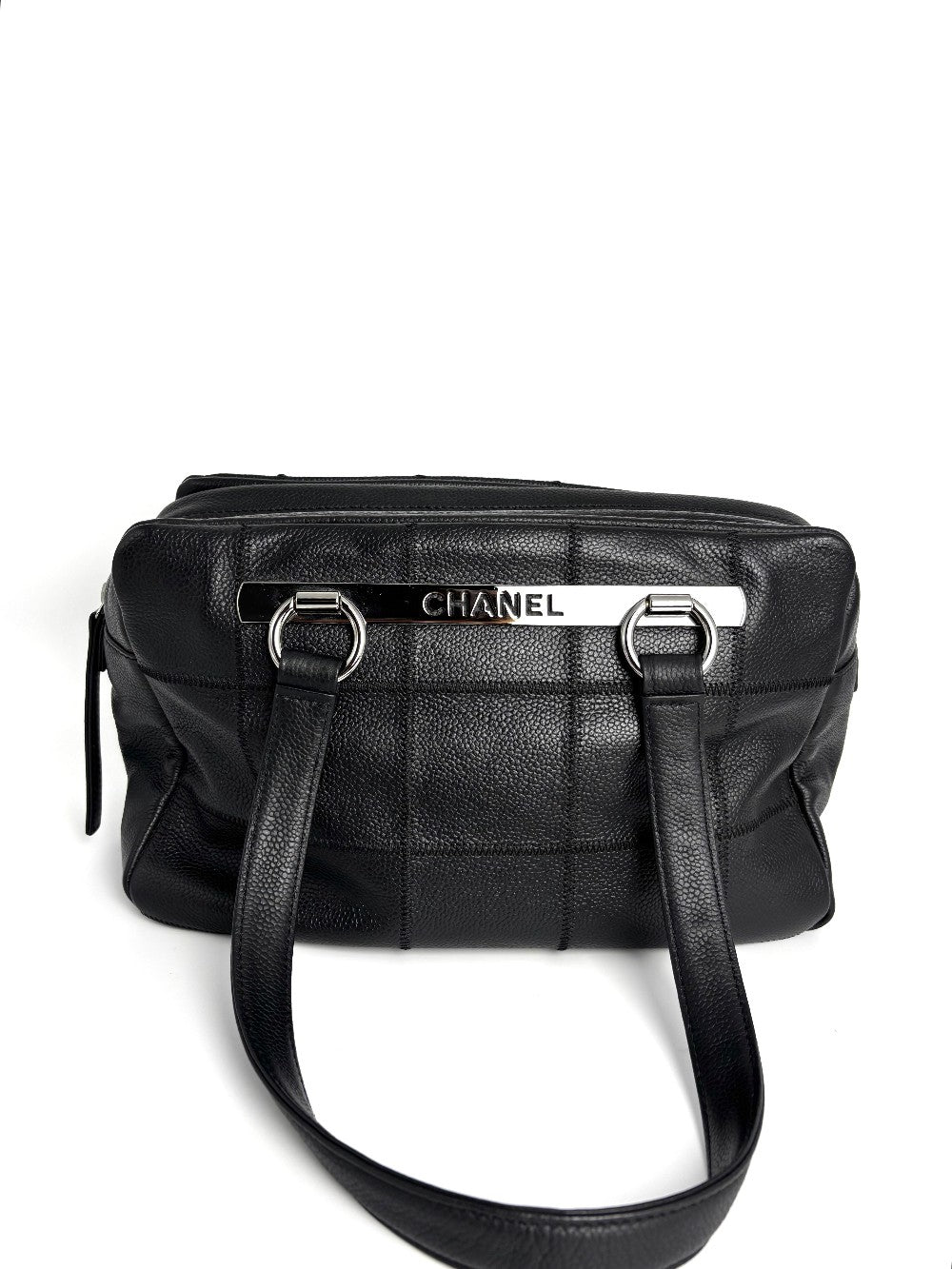 Preowned. Chanel Square Stitch Bowling Bag Black. 9701924|4049