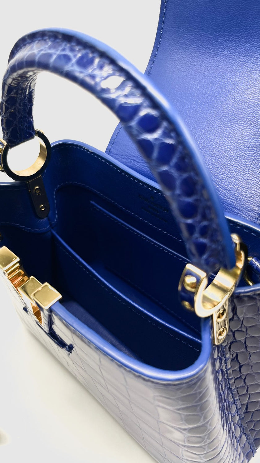 Preowned. Mini LV Capucines Croc Blue|11410