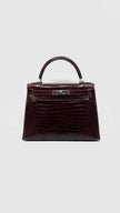 Like New. Hermes Kelly 28 Bordeaux Porosus Croc PHW. H Square 020013|15243
