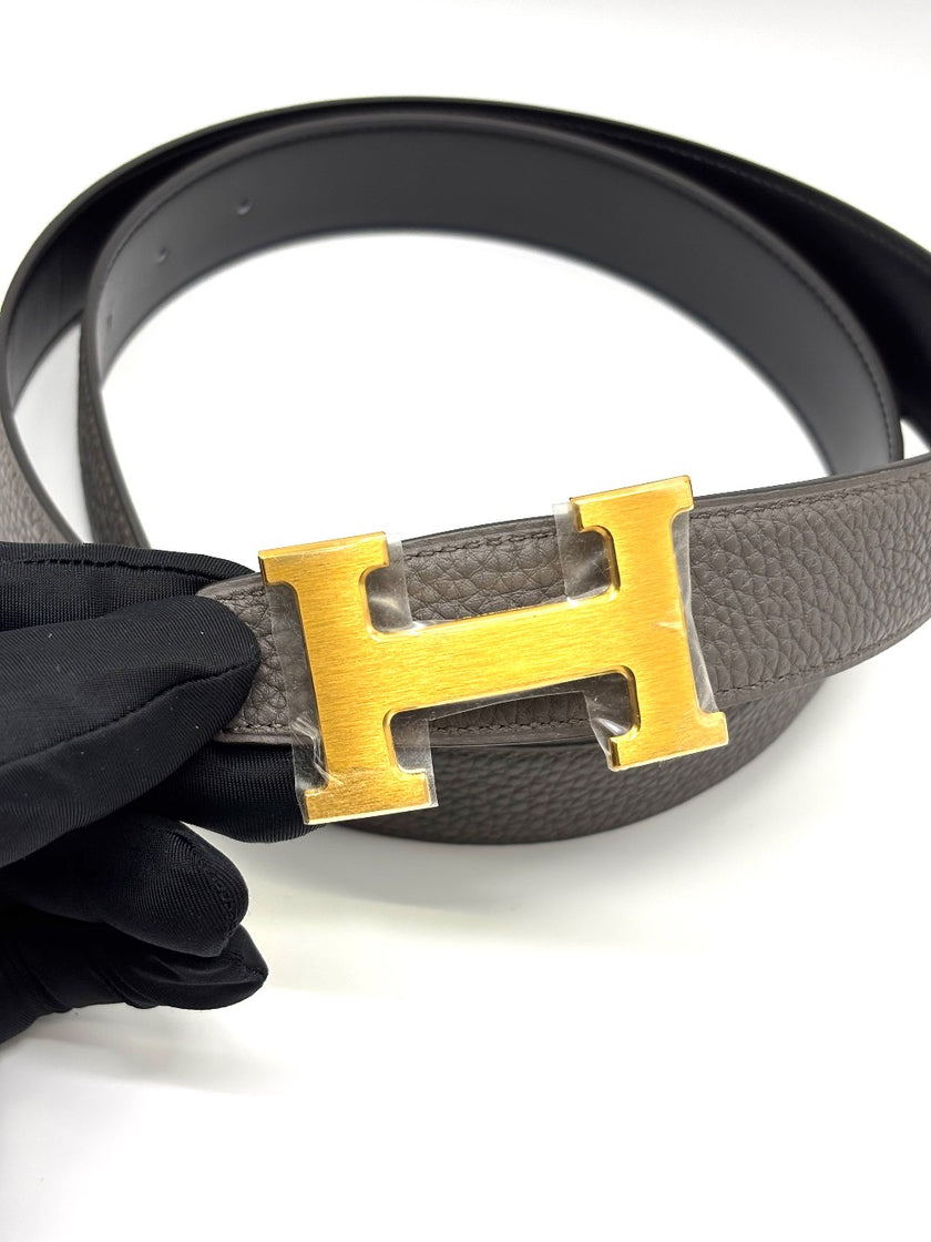 Brand New. Hermes Belt Black/Etain GHW 90. 2KFM450|8873