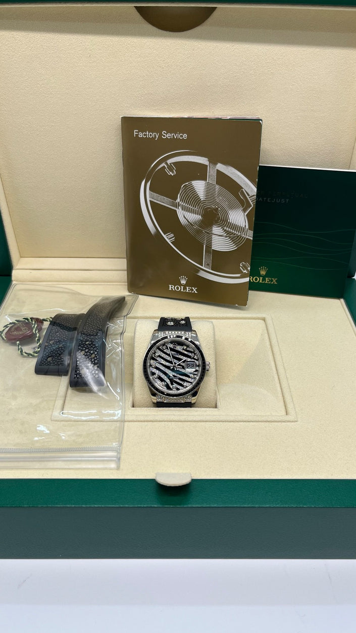 Preowned. Rolex Datejust 36MM Zebra White Gold In Rubber Strap. M490931|7910