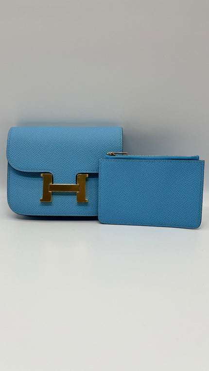 Brand New.Hermes Constance Slim Wallet Celeste GHW. BTY007BD|5395