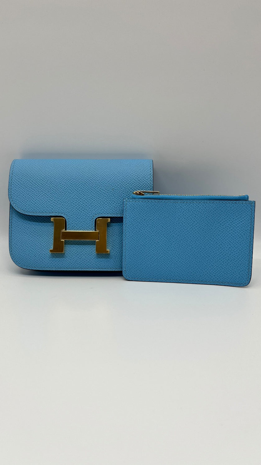 Brand New.Hermes Constance Slim Wallet Celeste GHW. BTY007BD|5395