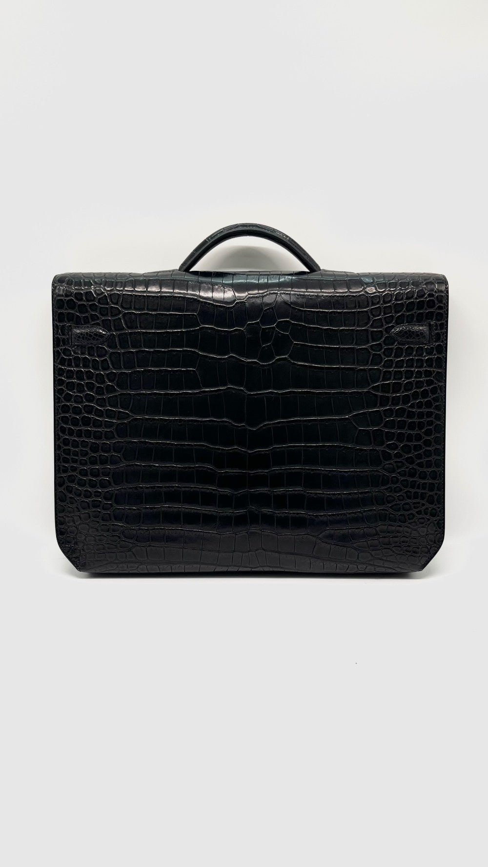 Like New. Hermes Kelly Depeches Briefcase Black Croc PHW. UPI563AP|10199