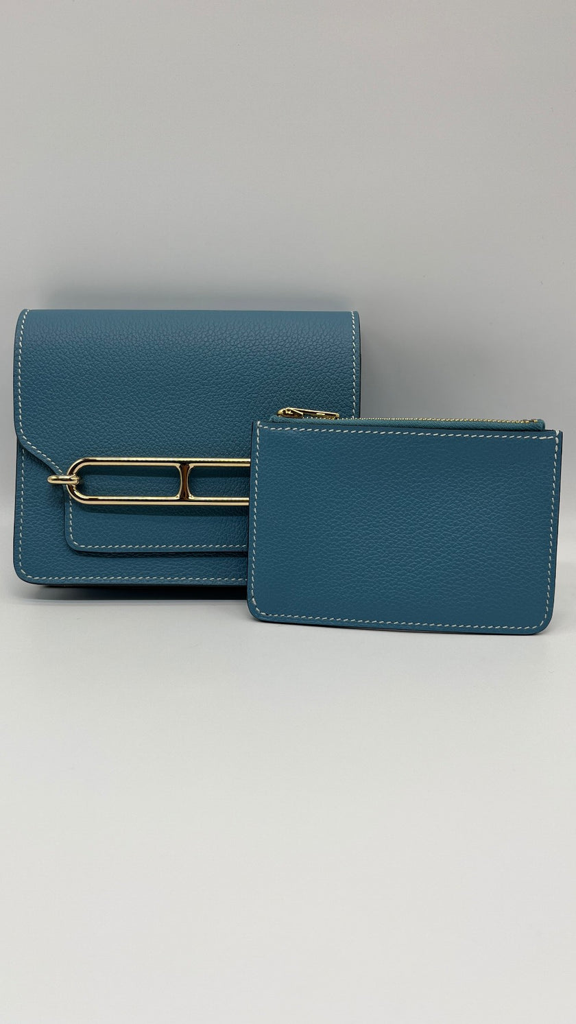 Brand New. Hermes Roulis Slim Passant Blue Jean. BAM011UH|5386