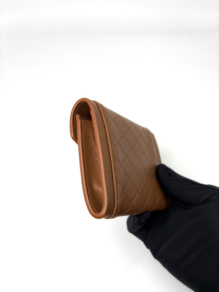 Brand New. YSL Gaby Flap Card Case Wallet Quilted Brown|7162