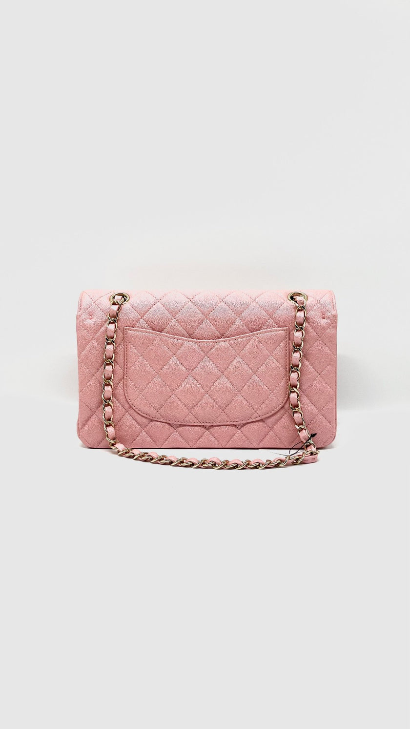 Like New. Chanel Medium Double Flap Caviar Iridescent Pink GHW. 27969345|12229