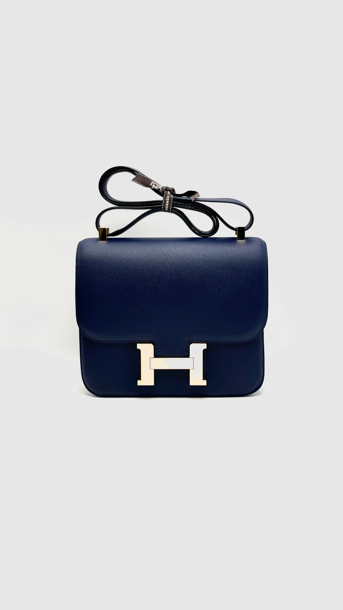 Preowned. Hermes Constance 24 Blue Sapphire Epsom GHW. Square H|15646