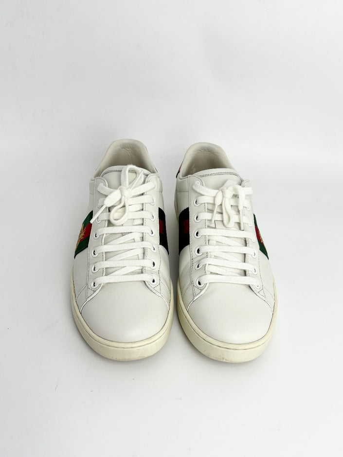 Preowned. Gucci Ace Embroidered Bee White Sneakers. 38|12957