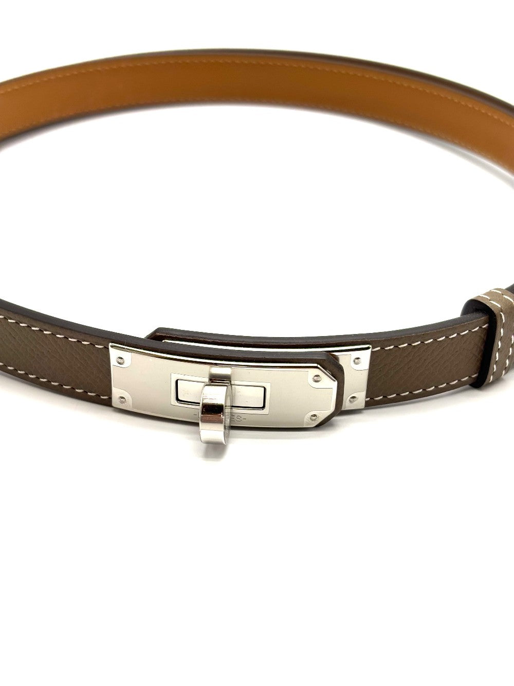 Brand New. Hermes Kelly Belt Etoupe PHW. GID090CF|17022