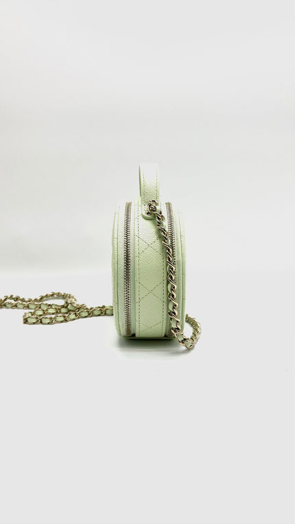 Brand New. Chanel Quilted Round Handle With Care Vanity Chain Light Green Caviar GHW. 31775245|15538
