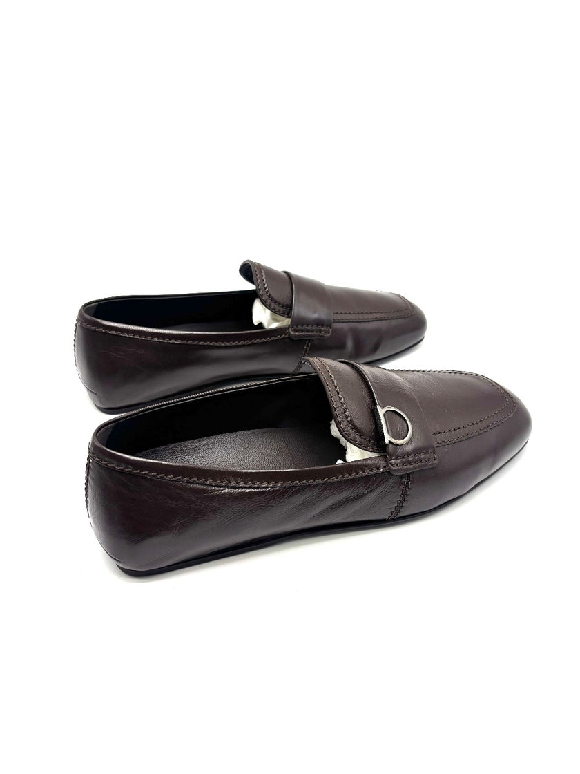 Unused. Ferragamo Gancini Loafers Brown. 7 EEE|17420