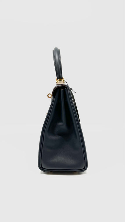 Brand New. Hermes Kelly 25 Colormatic Blue/Black/Chai/Etoupe/Gold Swift. UST494UA|4944