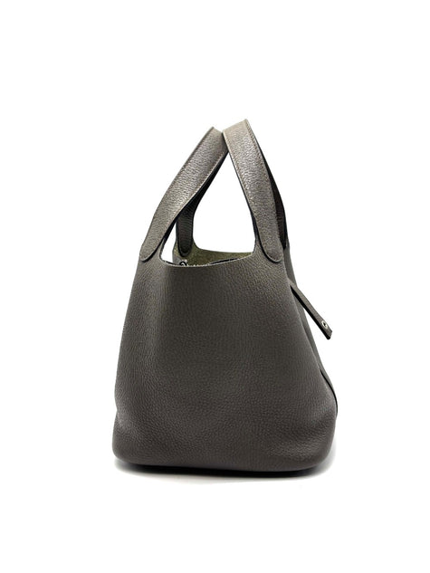 Preowned. Hermes Picotin 18 Etain Clemence PHW. ACT035BN|17435