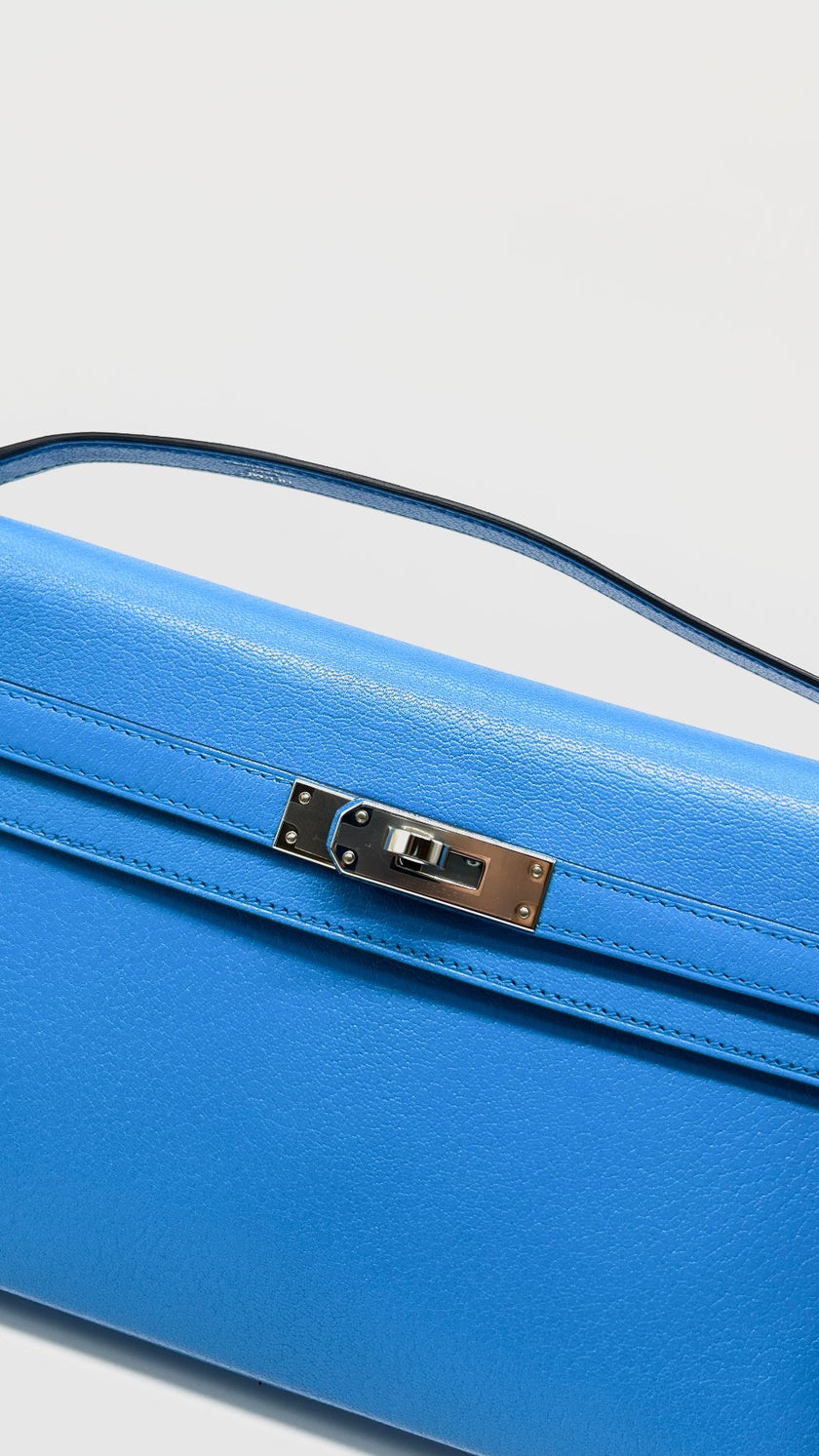 Like New. Hermes Kelly Elan Blue Frida Chevre PHW. BGN940XZ|14888