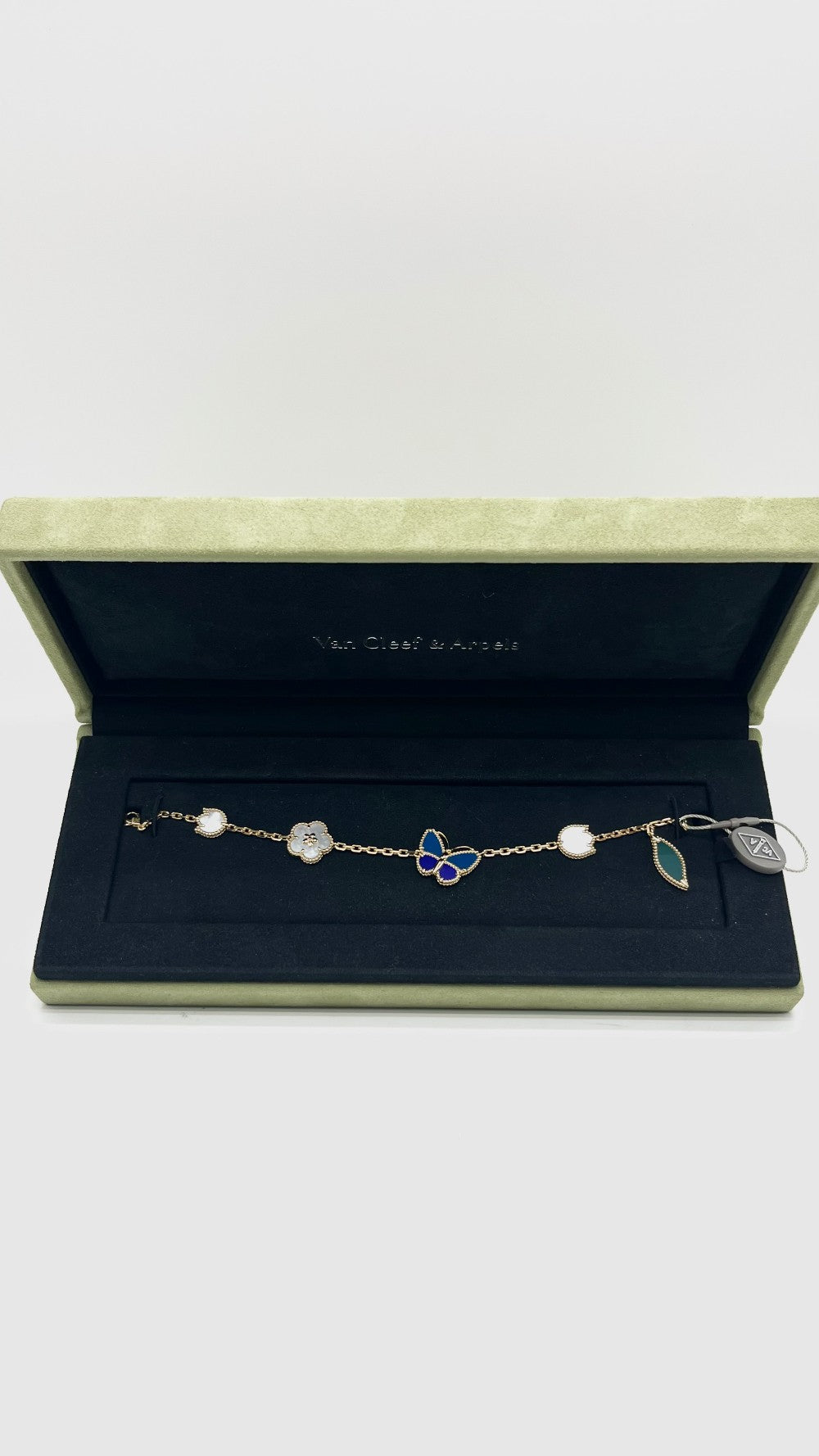 Brand New. VCA Lucky Spring Butterfly 5 Motifs 18k YG Agate, Lapis Lazuli MOP. JF849399|15637