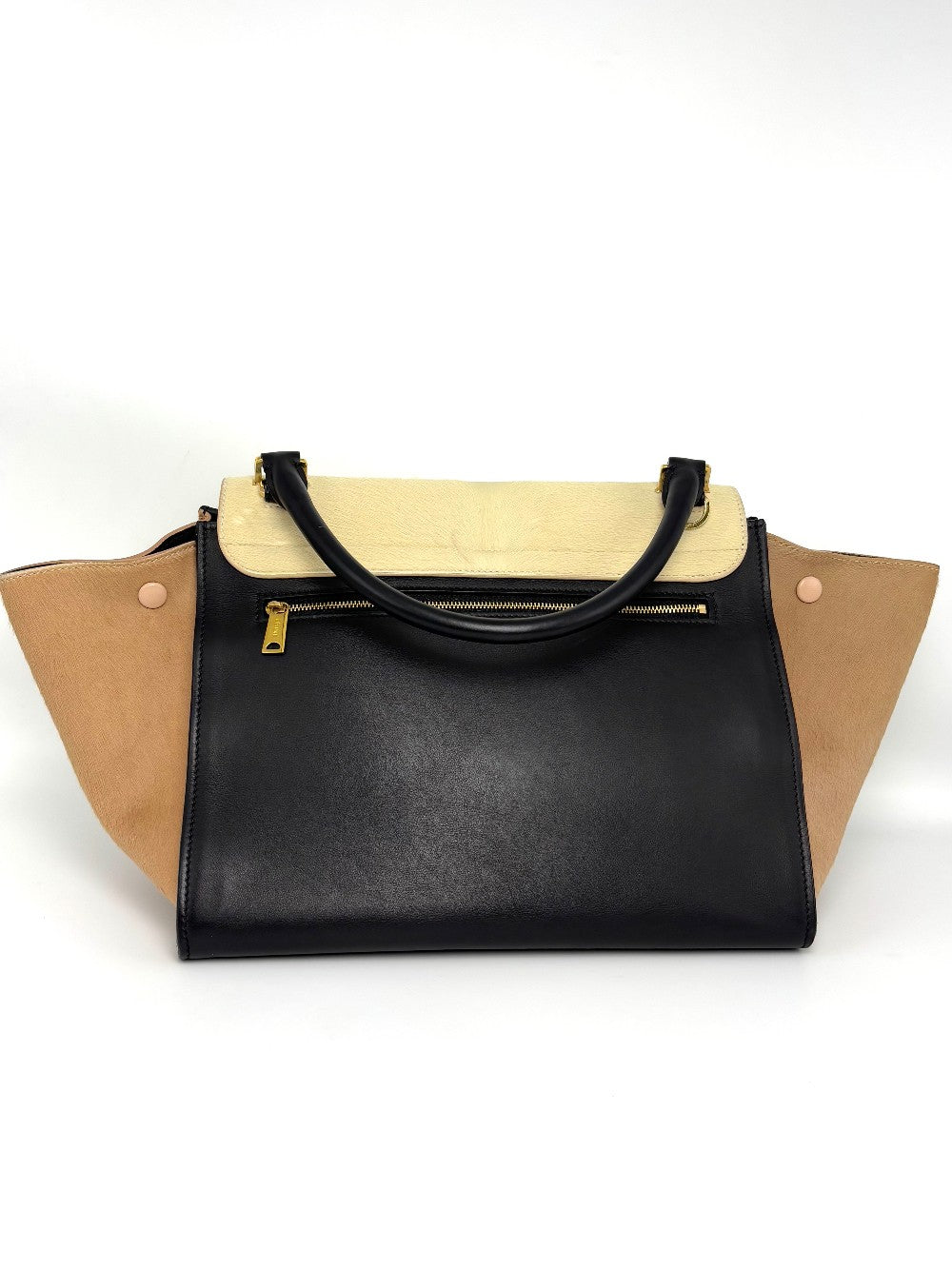 Preowned. Celine Trapeze Medium Tricolor Calf Leather and Pony Hair|8202