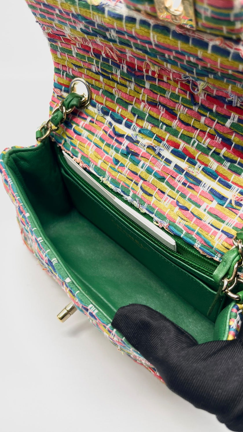 Preowned. Chanel Mini Rectangular Multicolor Tweed Flap. 22148773|13916