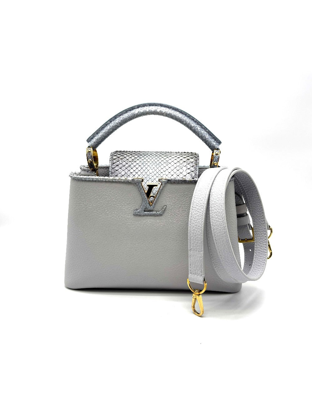 Like New. Lv Capucines BB Python Blue Grey GHW. MI1139|17205