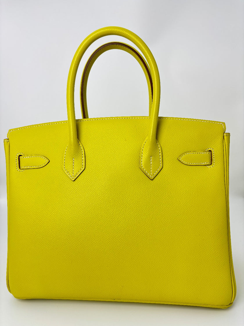 Preowned. Hermes Birkin 30 Bicolor Lime/Gris Epsom PHW. O124.S|3471