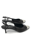 Unused. LV Slingback Kitten Heels Black. 36.5|8958